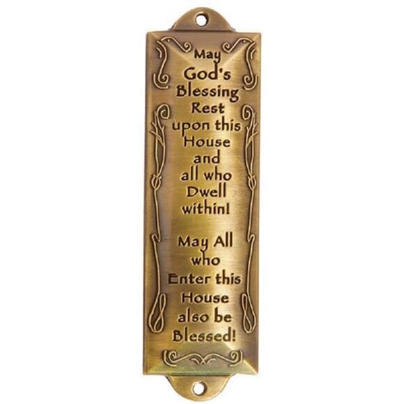 Bless This House Brass Mezuzah w/Hebrew Parchment in Gift Box & Placement Guide - Picture 1 of 2